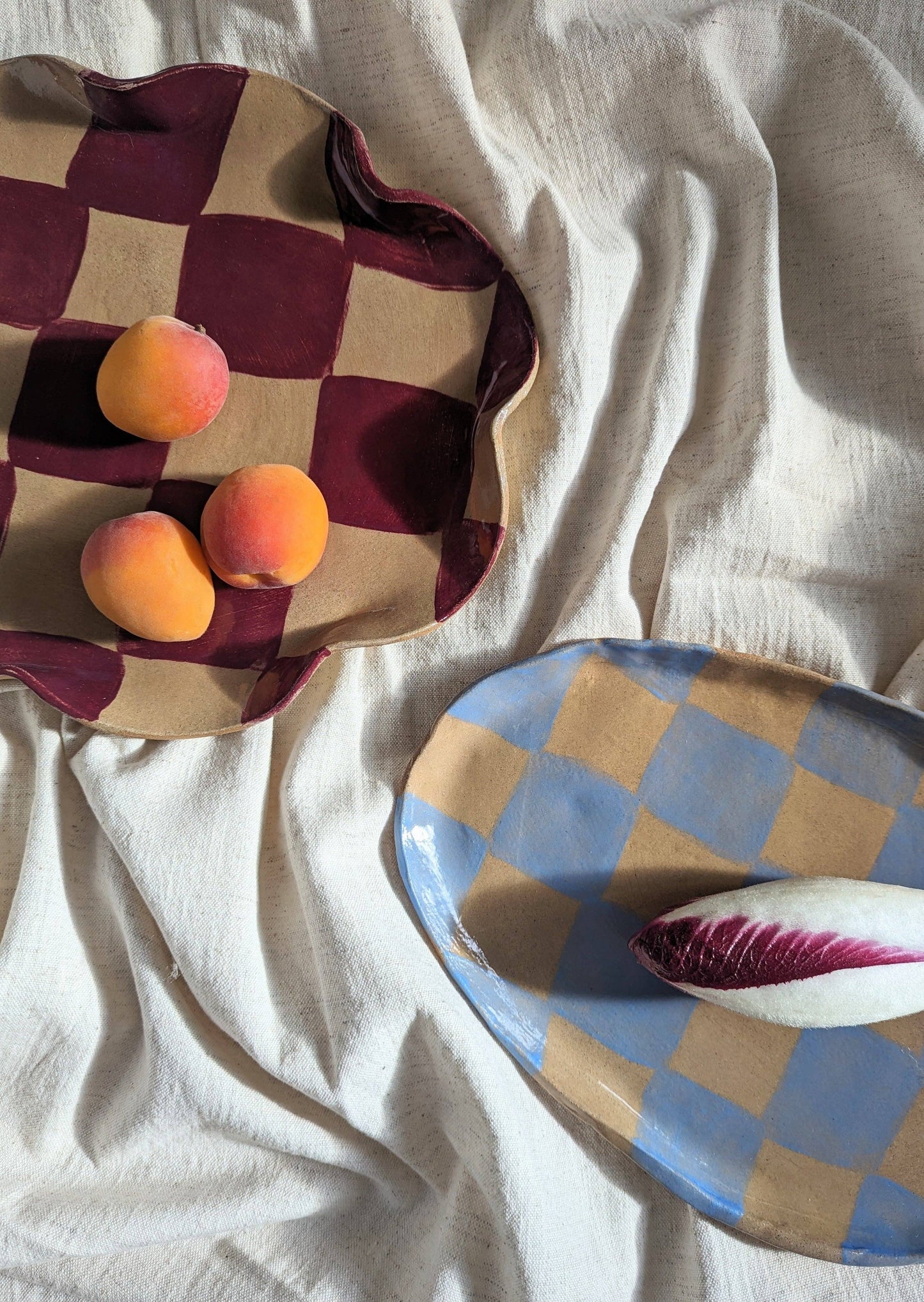 Burgundy Wavy Oval Check Serving Platter by Rosie Gore