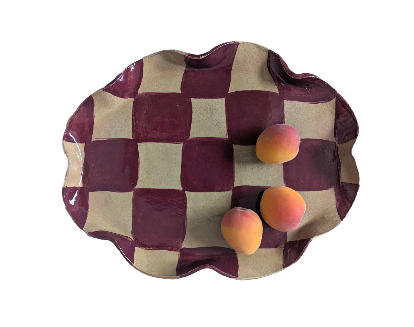 Burgundy Wavy Oval Check Serving Platter by Rosie Gore