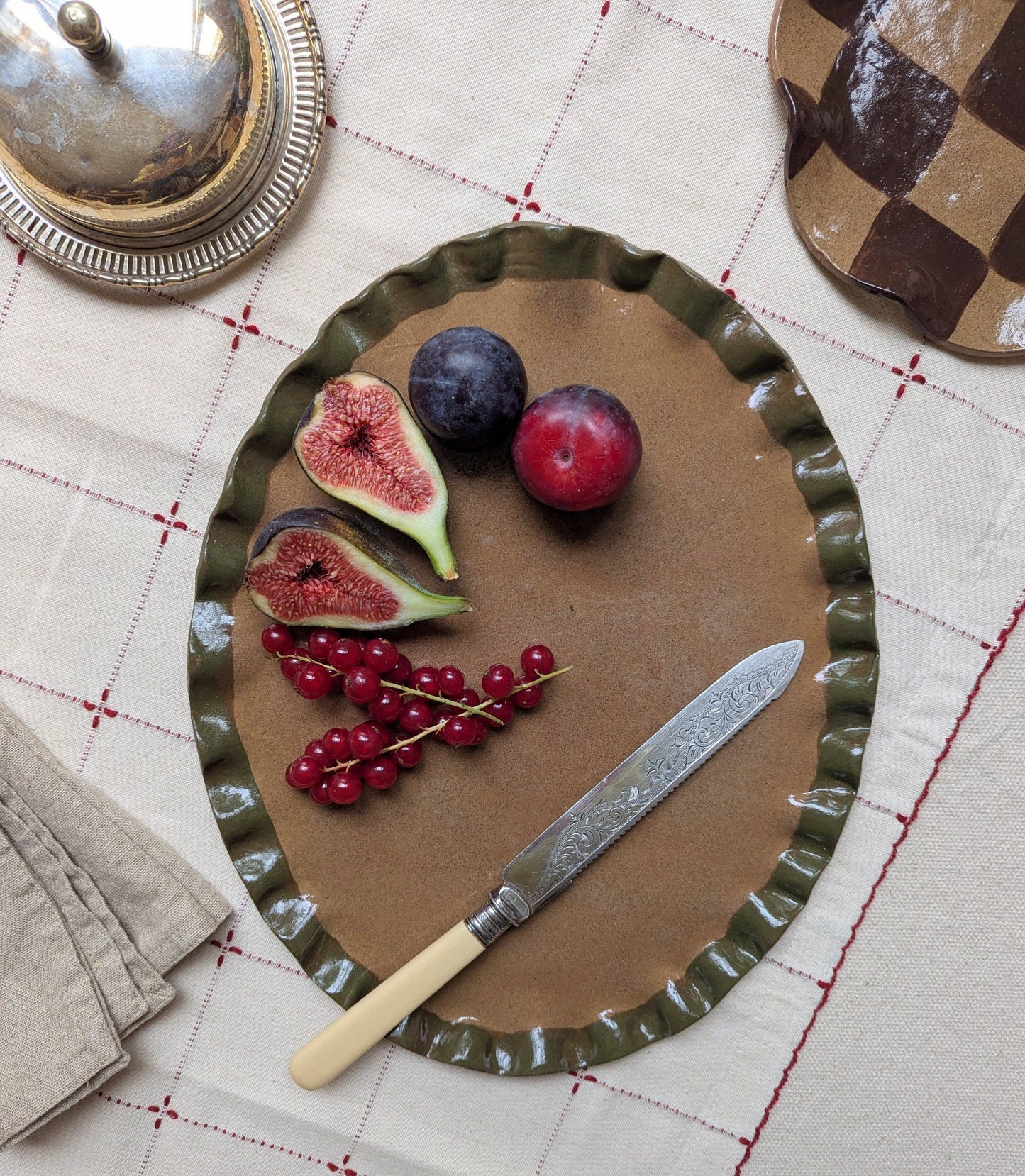 Smokey Olive Edged Frill Platter by Rosie Gore