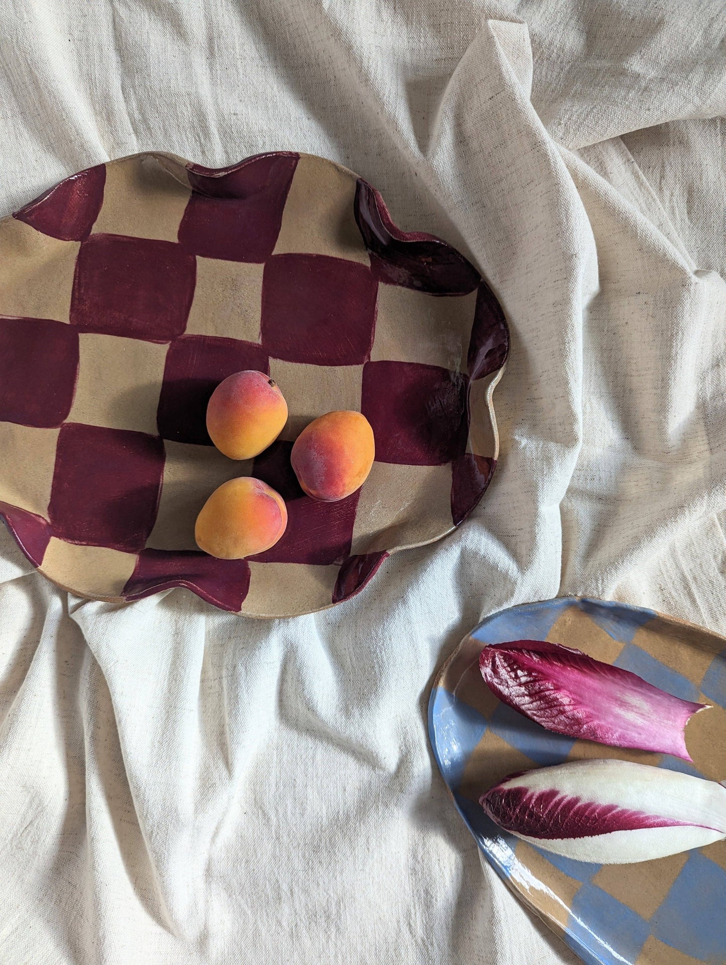 Burgundy Wavy Oval Check Serving Platter by Rosie Gore