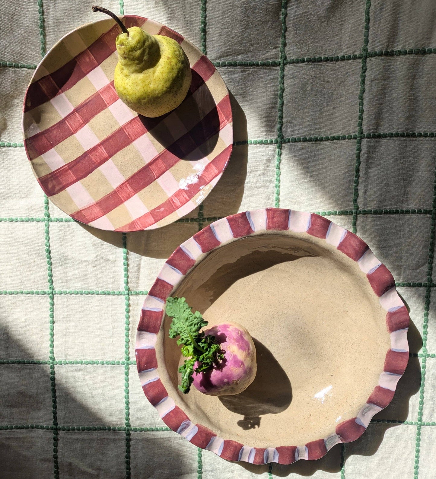 Baby Pink & Burgundy Frill Serving Bowl by Rosie Gore