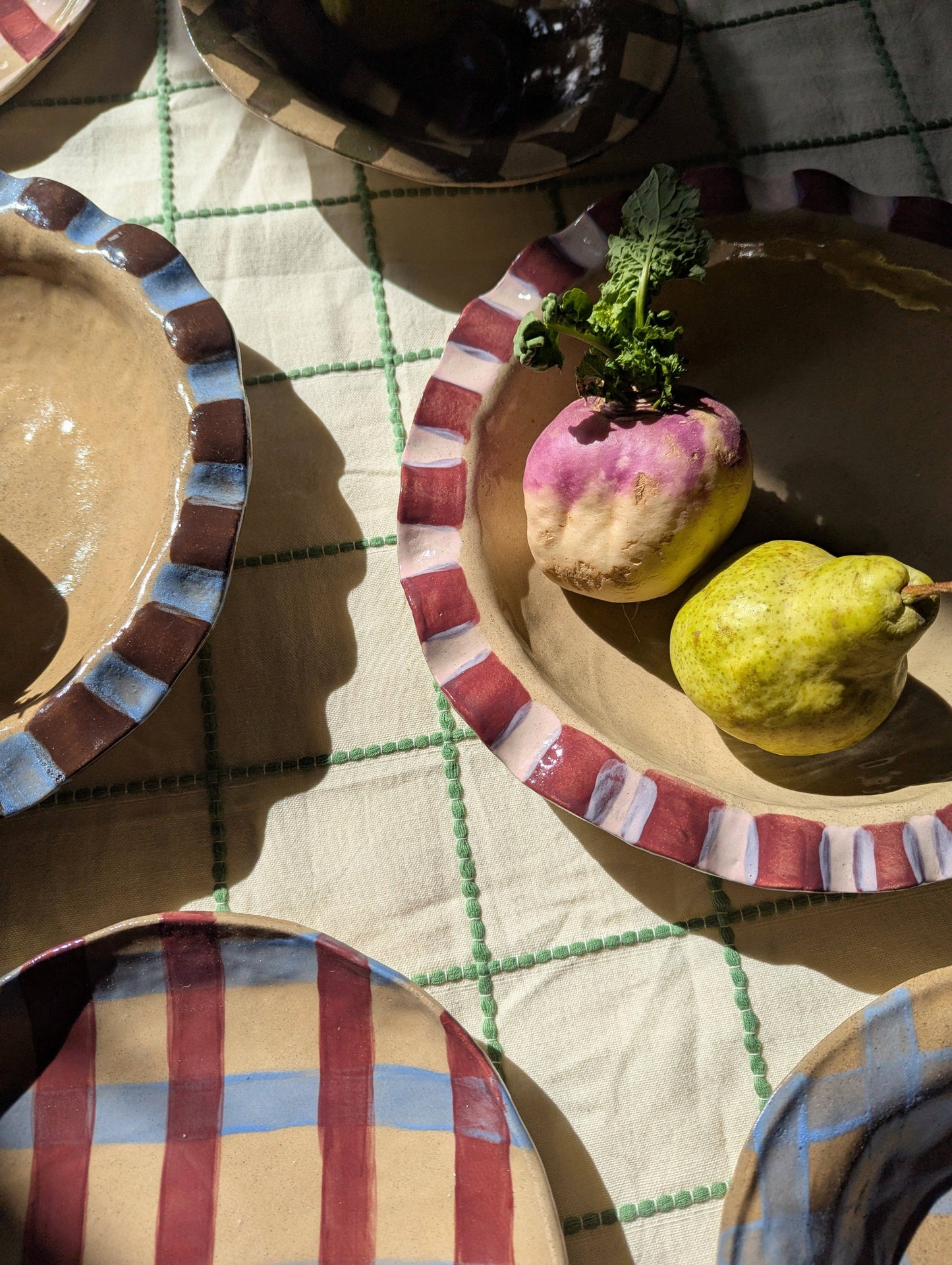 Baby Pink & Burgundy Frill Serving Bowl by Rosie Gore