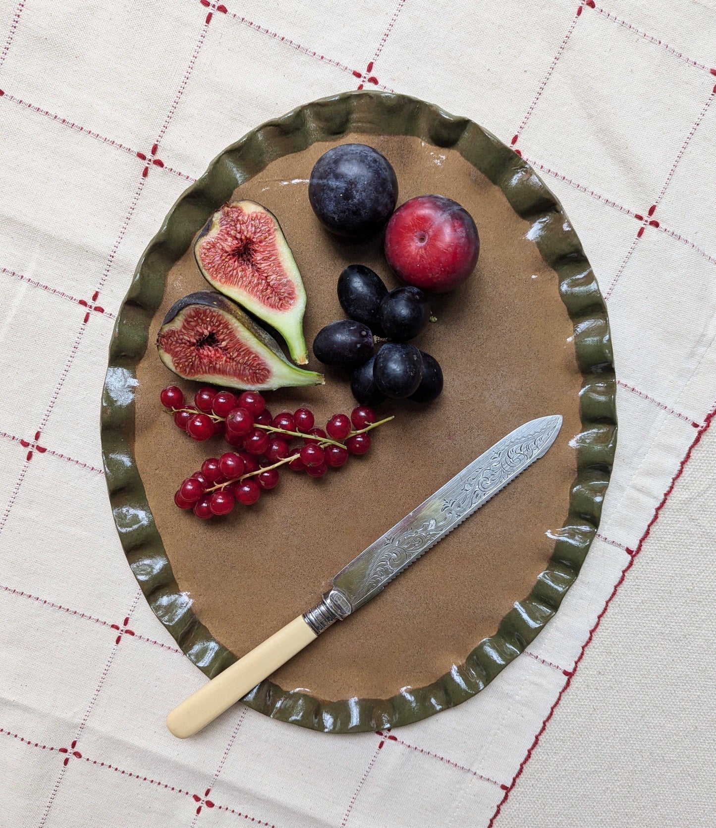 Smokey Olive Edged Frill Platter by Rosie Gore