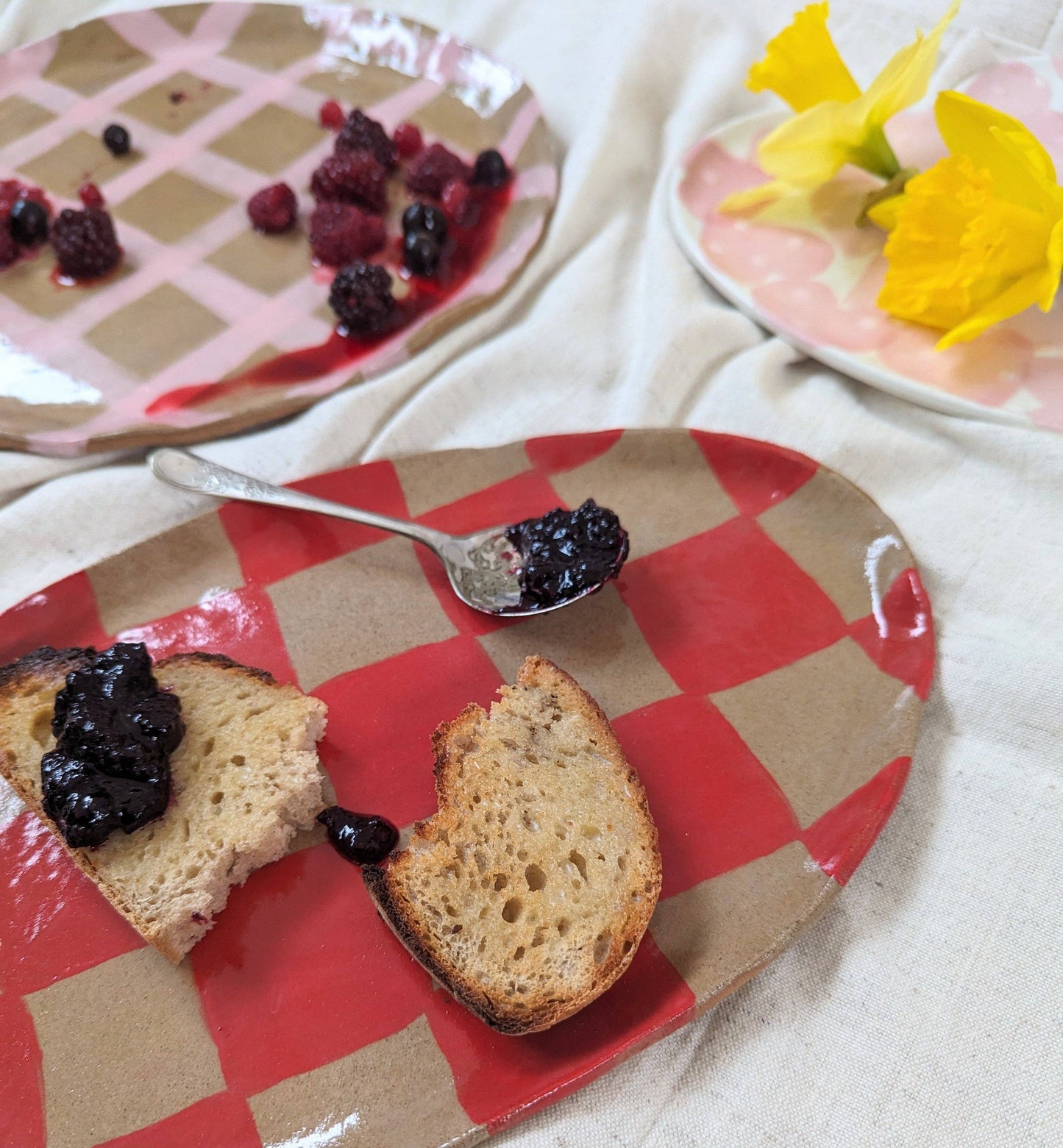 Pink Gingham Serving Platter by Rosie Gore