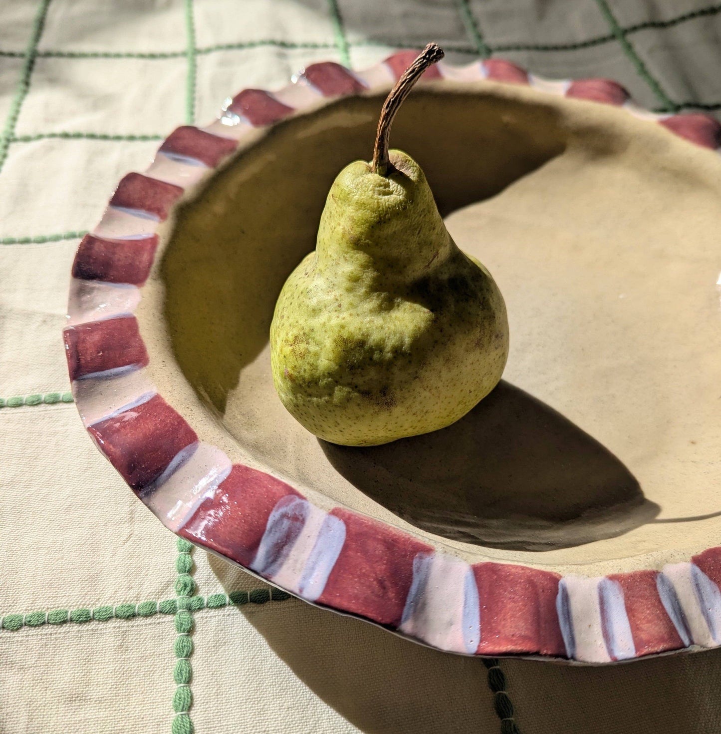Baby Pink & Burgundy Frill Serving Bowl by Rosie Gore