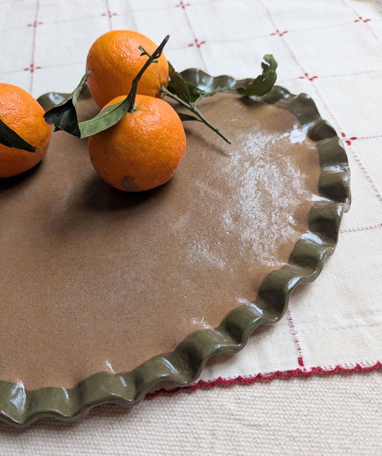 Smokey Olive Edged Frill Platter by Rosie Gore