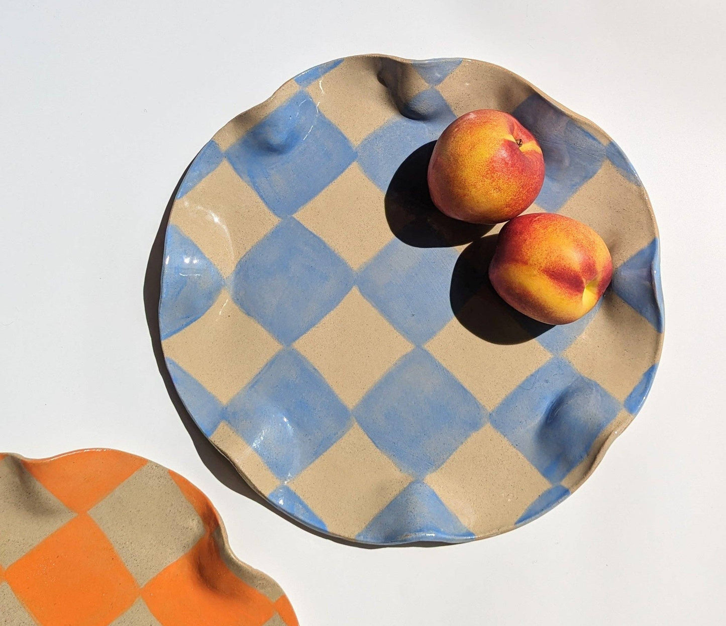 Baby Blue Check Wavy Serving Platter by Rosie Gore