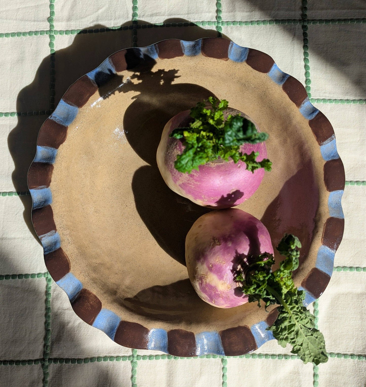 Baby Blue & Chocolate Brown Frill Serving Bowl by Rosie Gore