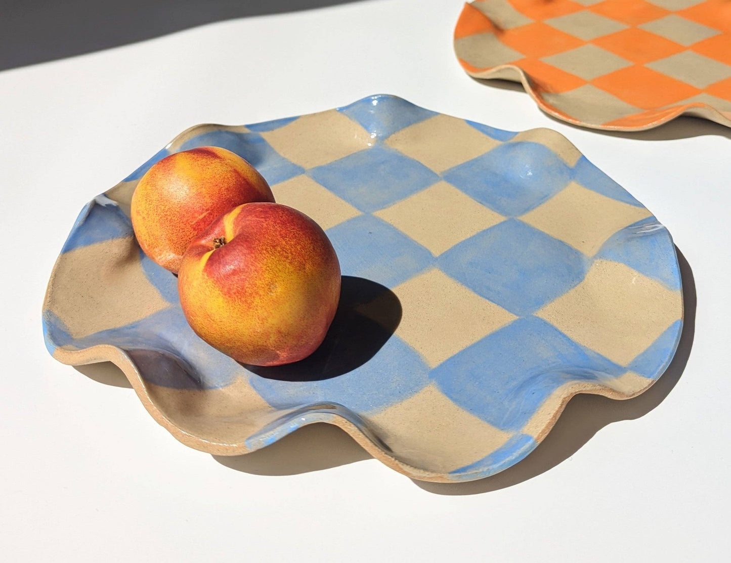 Baby Blue Check Wavy Serving Platter by Rosie Gore