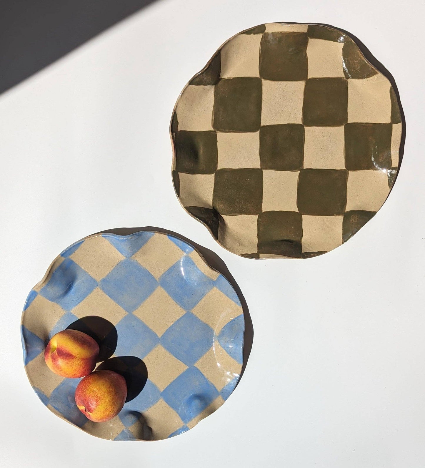 Baby Blue Check Wavy Serving Platter by Rosie Gore