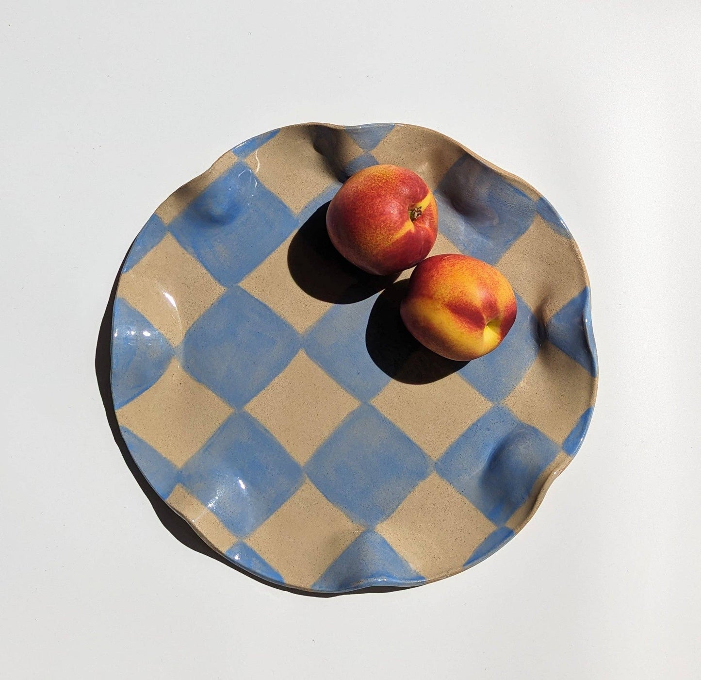 Baby Blue Check Wavy Serving Platter by Rosie Gore