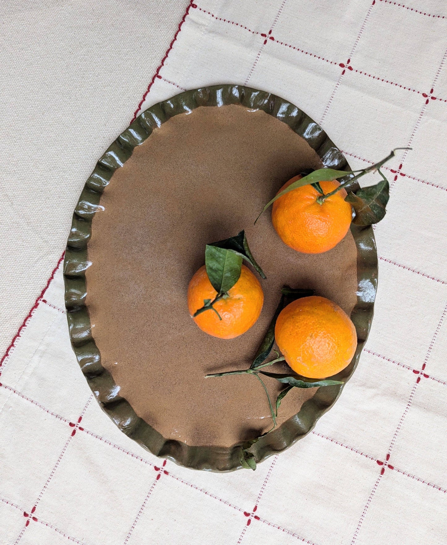 Smokey Olive Edged Frill Platter by Rosie Gore