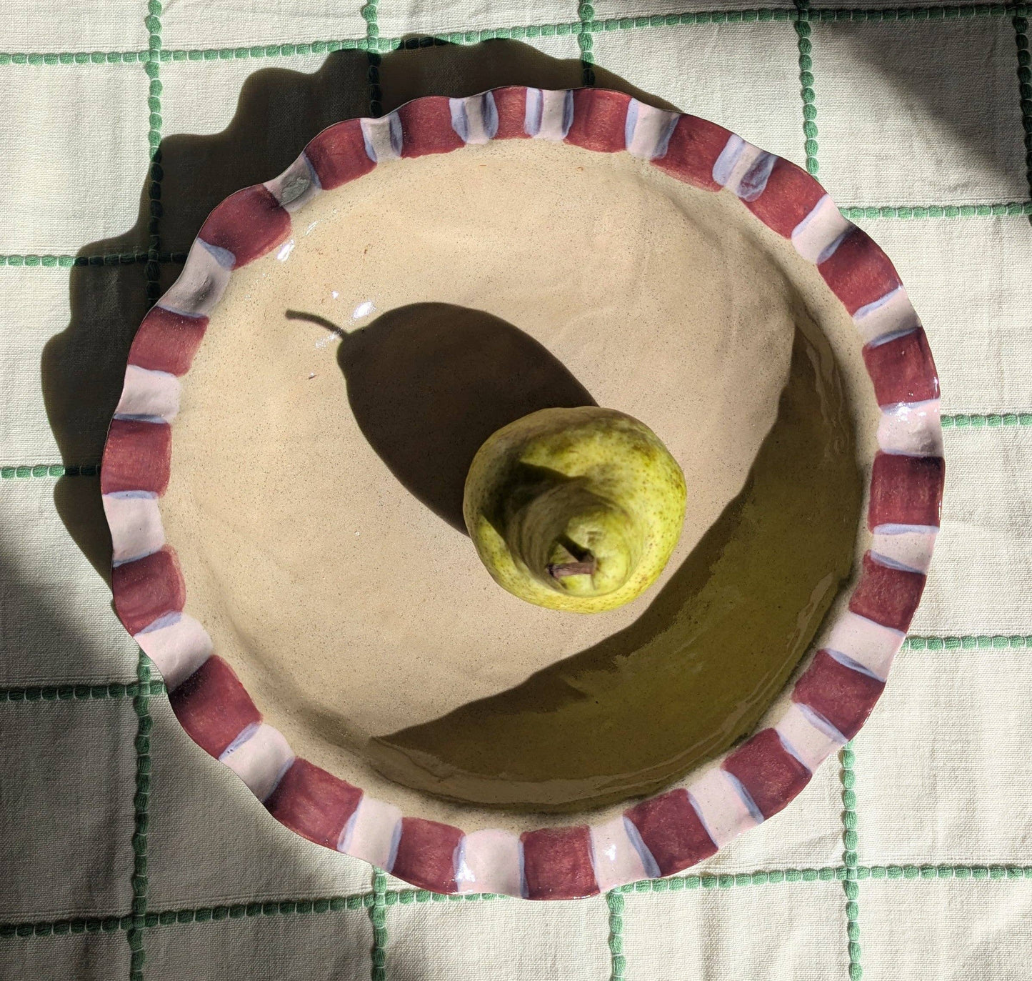 Baby Pink & Burgundy Frill Serving Bowl by Rosie Gore