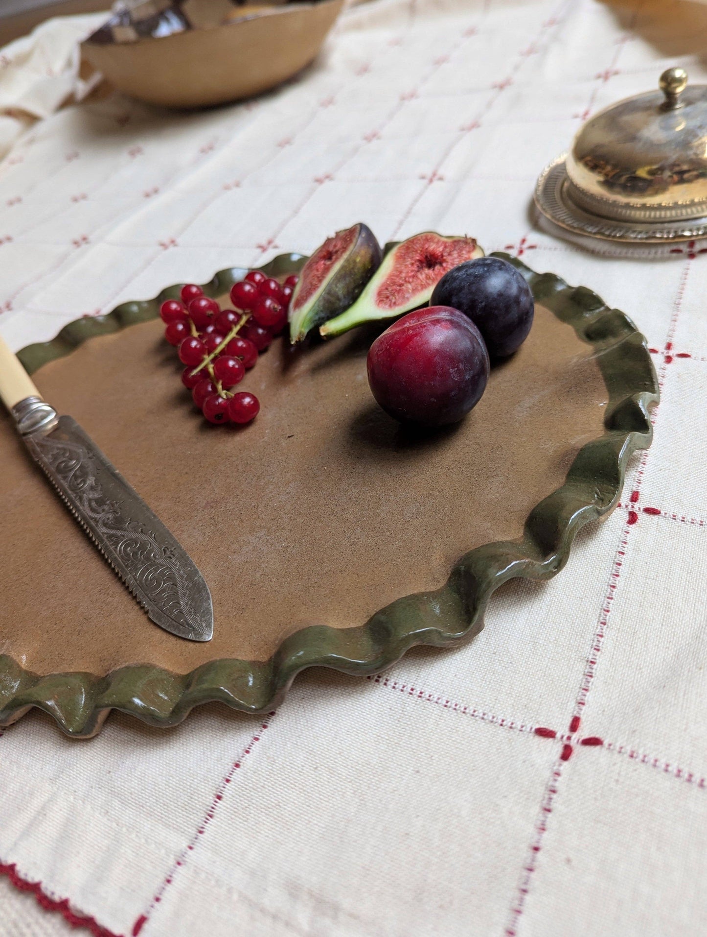 Smokey Olive Edged Frill Platter by Rosie Gore