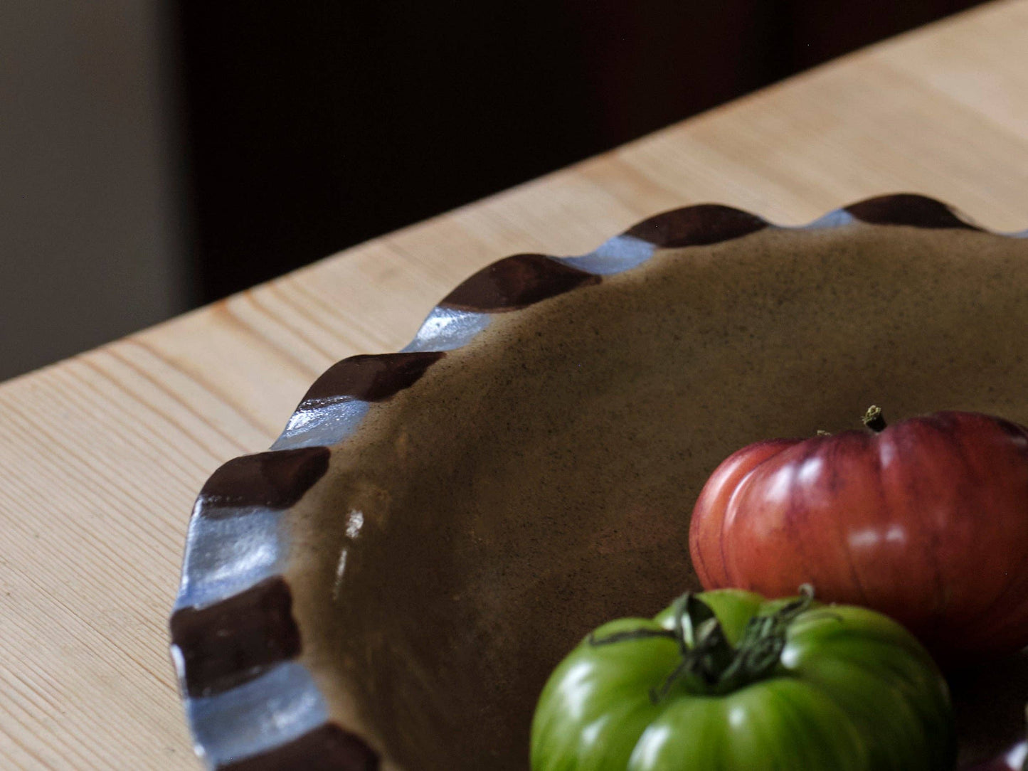Baby Blue & Chocolate Brown Frill Serving Bowl by Rosie Gore
