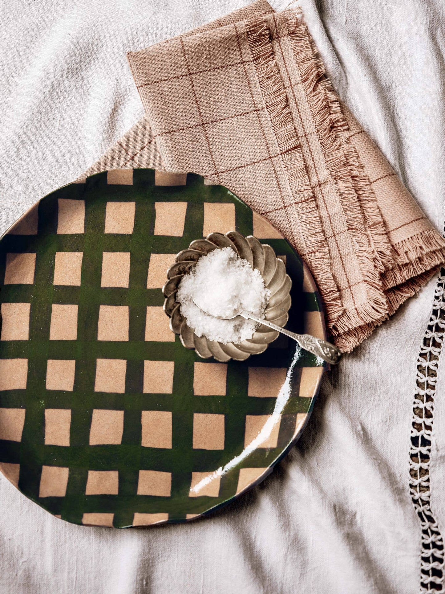 Green Gingham Serving Platter by Rosie Gore