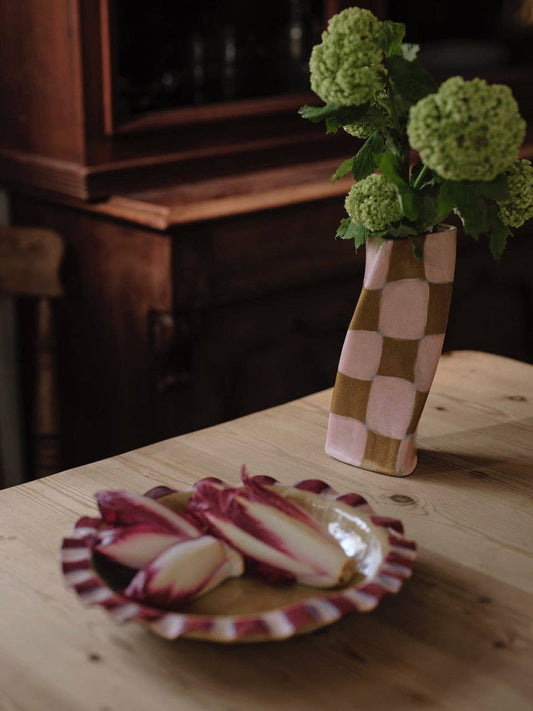 Baby Pink & Burgundy Frill Serving Bowl by Rosie Gore