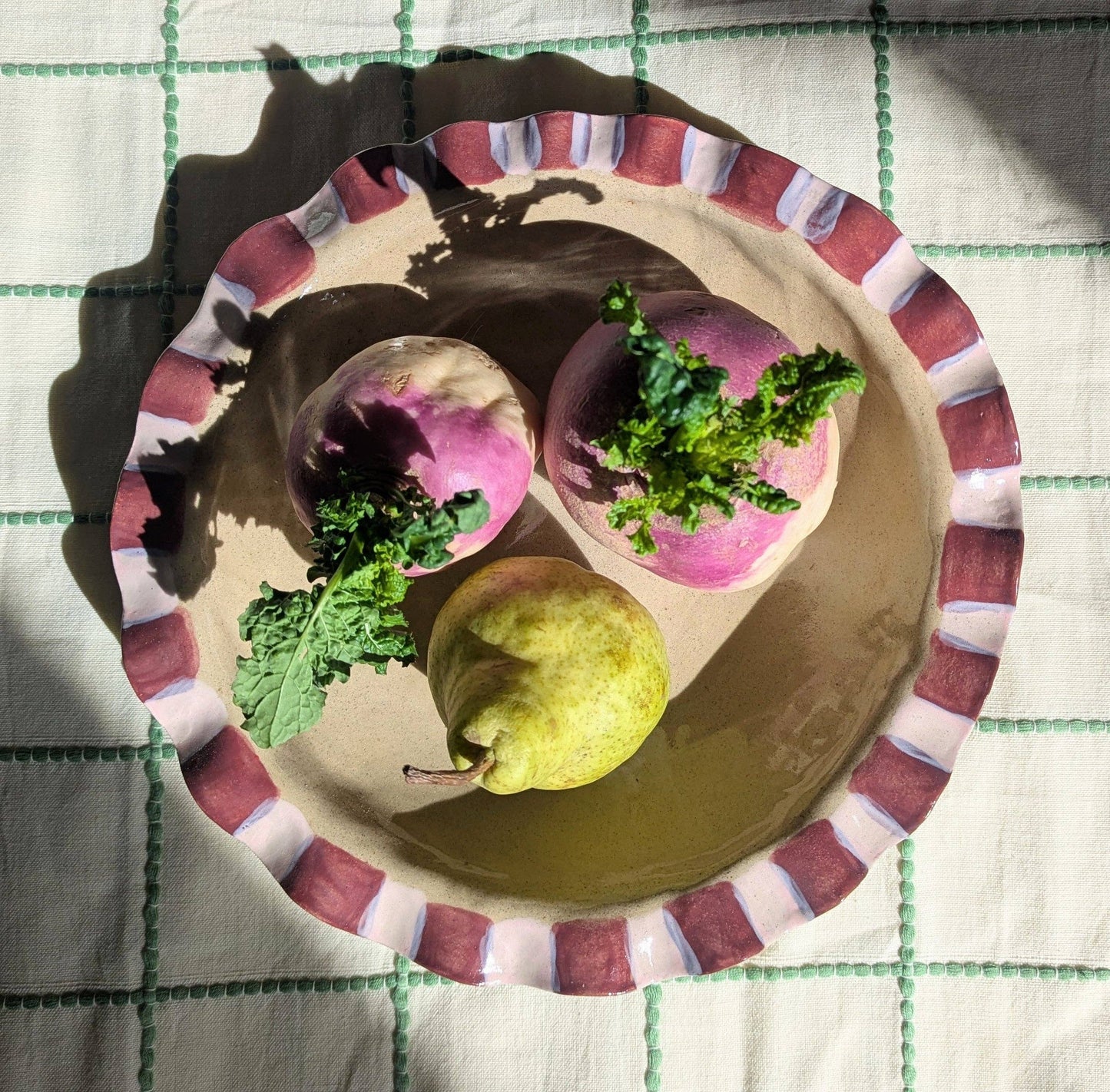 Baby Pink & Burgundy Frill Serving Bowl by Rosie Gore